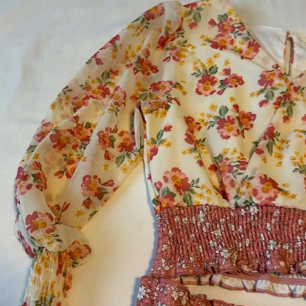 btween Floral Ruffle Shirt & Dress in Pink and Cream - Picture 4 of 6